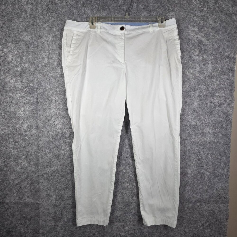 Talbots Women's Weekend Chino Pants Flat Front Ankle White Size 16W Coastal Prep